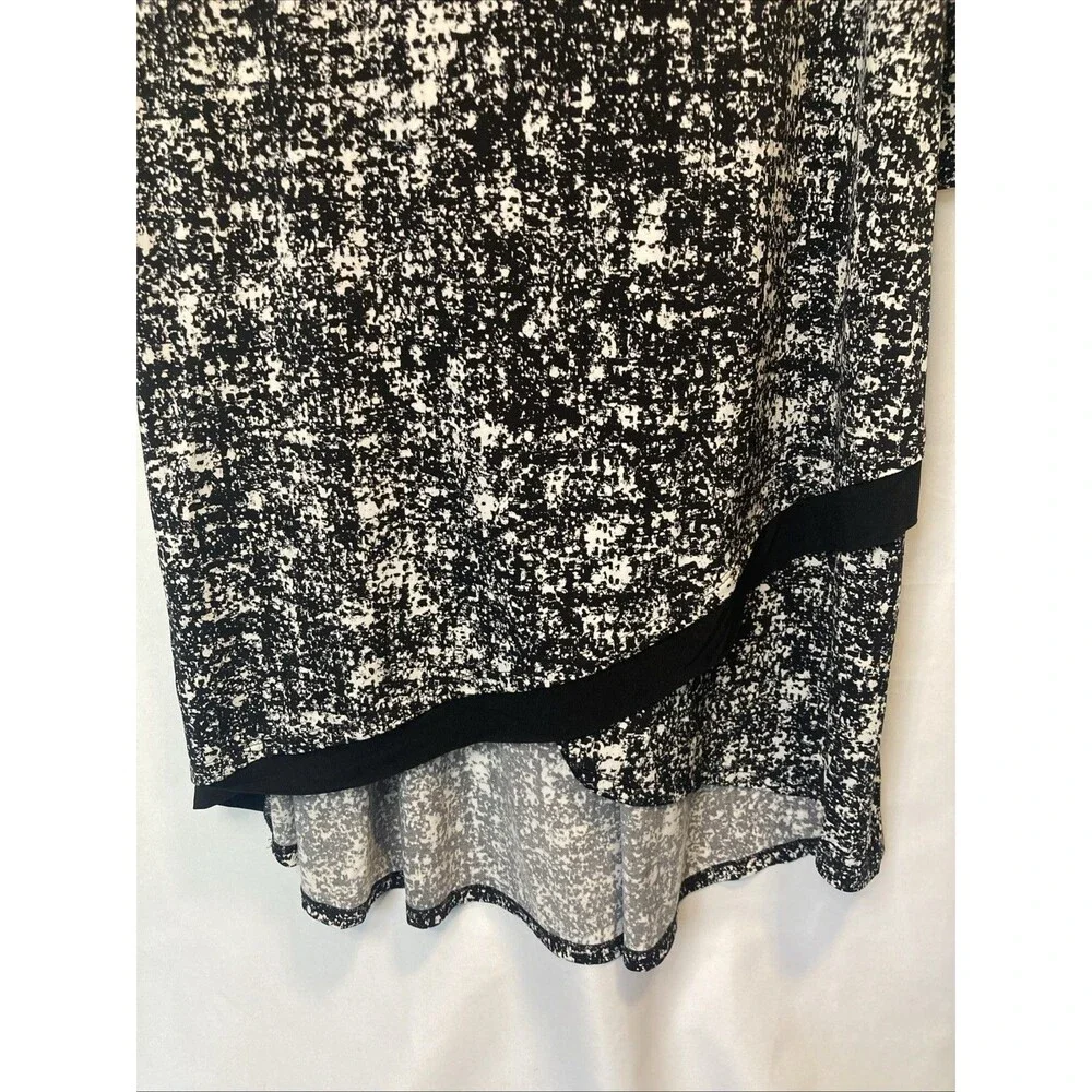 Ellen Tracy Dress Midi L Womens Black White Hi Low Hem Slip Over Asymmetrical - Picture 9 of 9